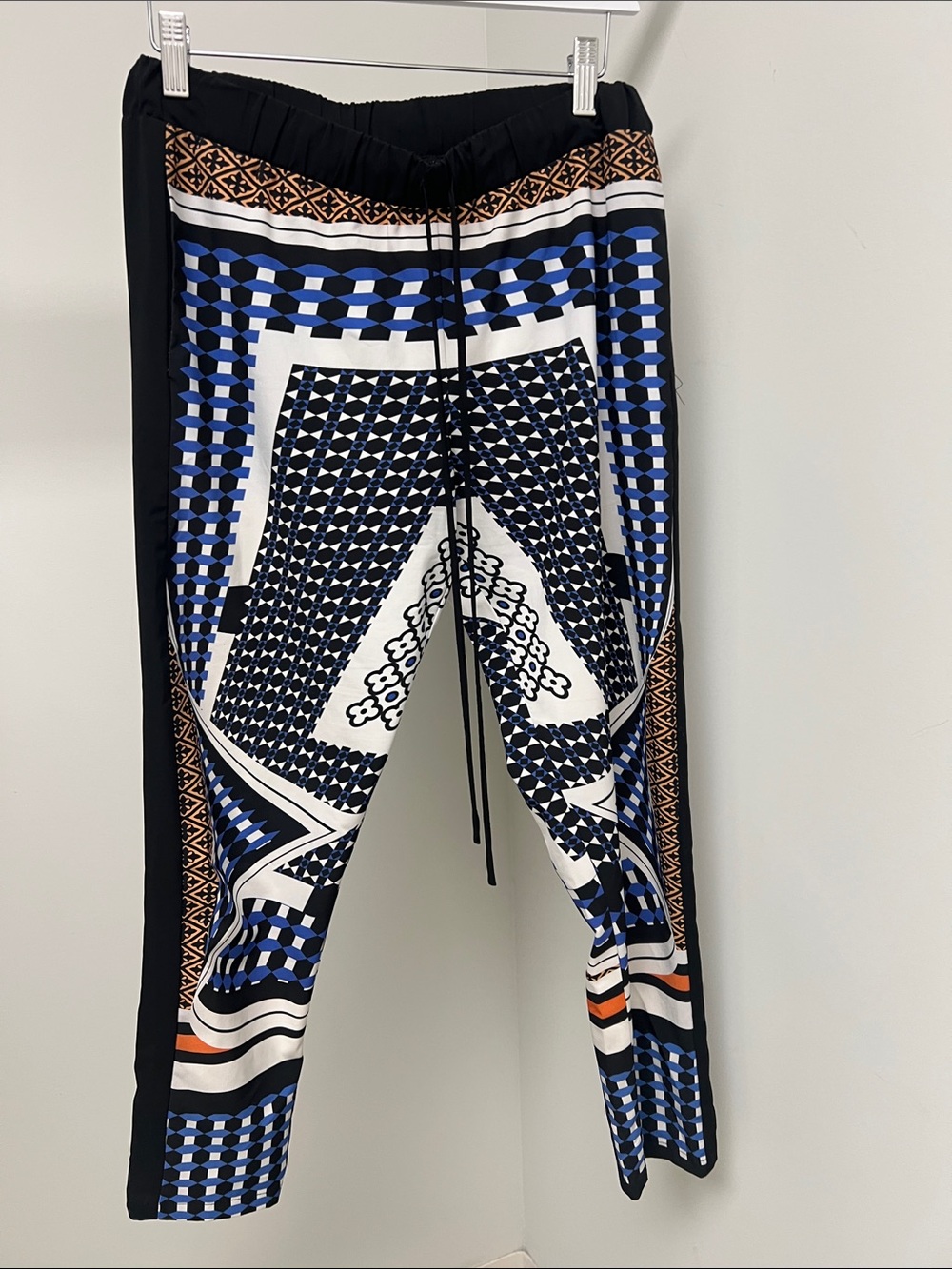 Clover Canyon Blue, Black & White Scarf-Print Jogger Pants